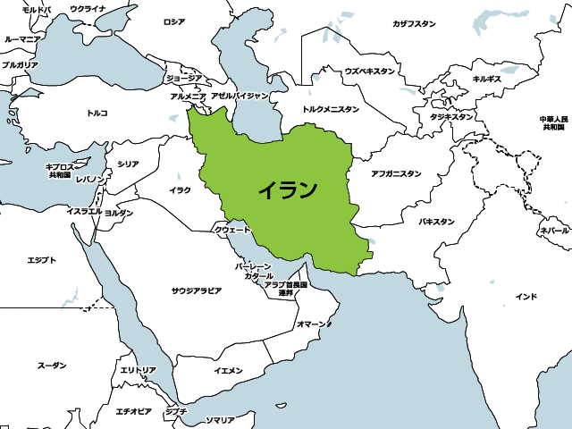 中東の地図の中のイラン